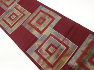 服部織物製　こはく錦子持ち色紙模様織出し袋帯